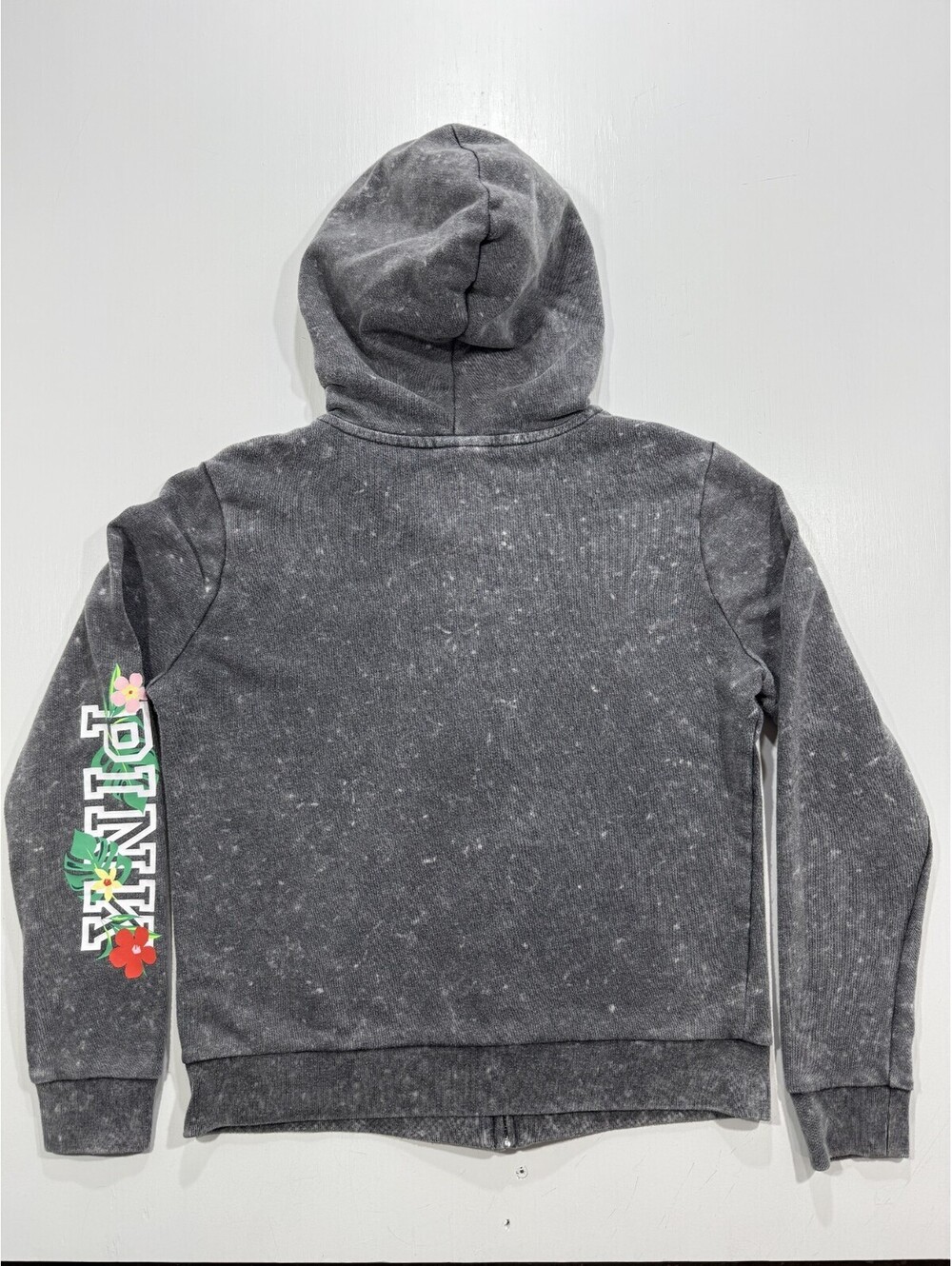 PINK Victorias Secret Womens S Gray Acid Wash Sherpa Lined Full Zip Hoodie - Picture 10 of 11